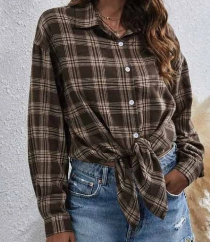Coffee Plaid Woven Shirt