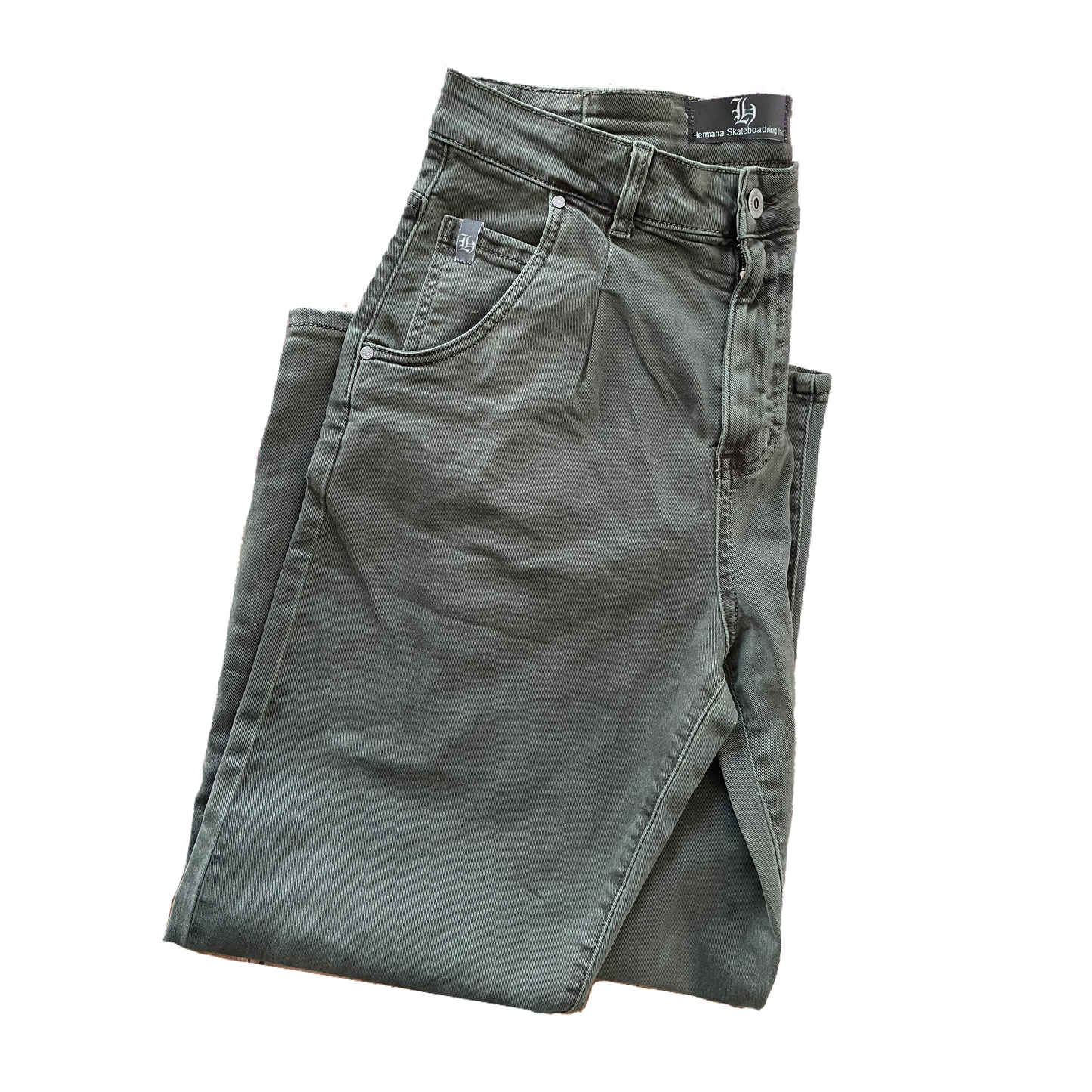 Hermana Skateboarding Signature Mom Jeans green folded